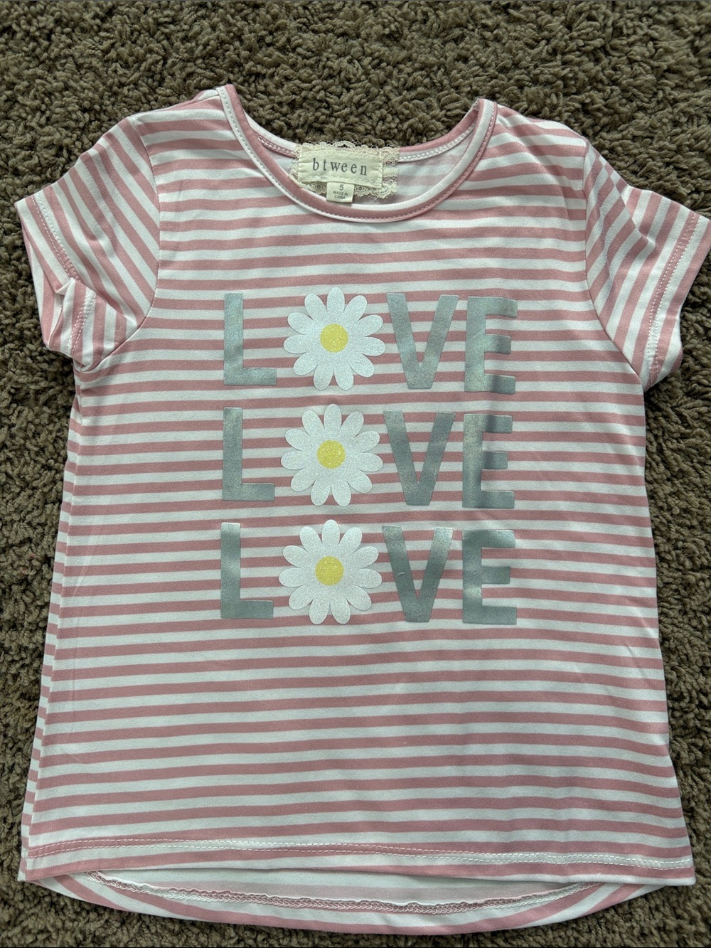 btween Pink & White Striped Daisy LOVE Graphic Tee